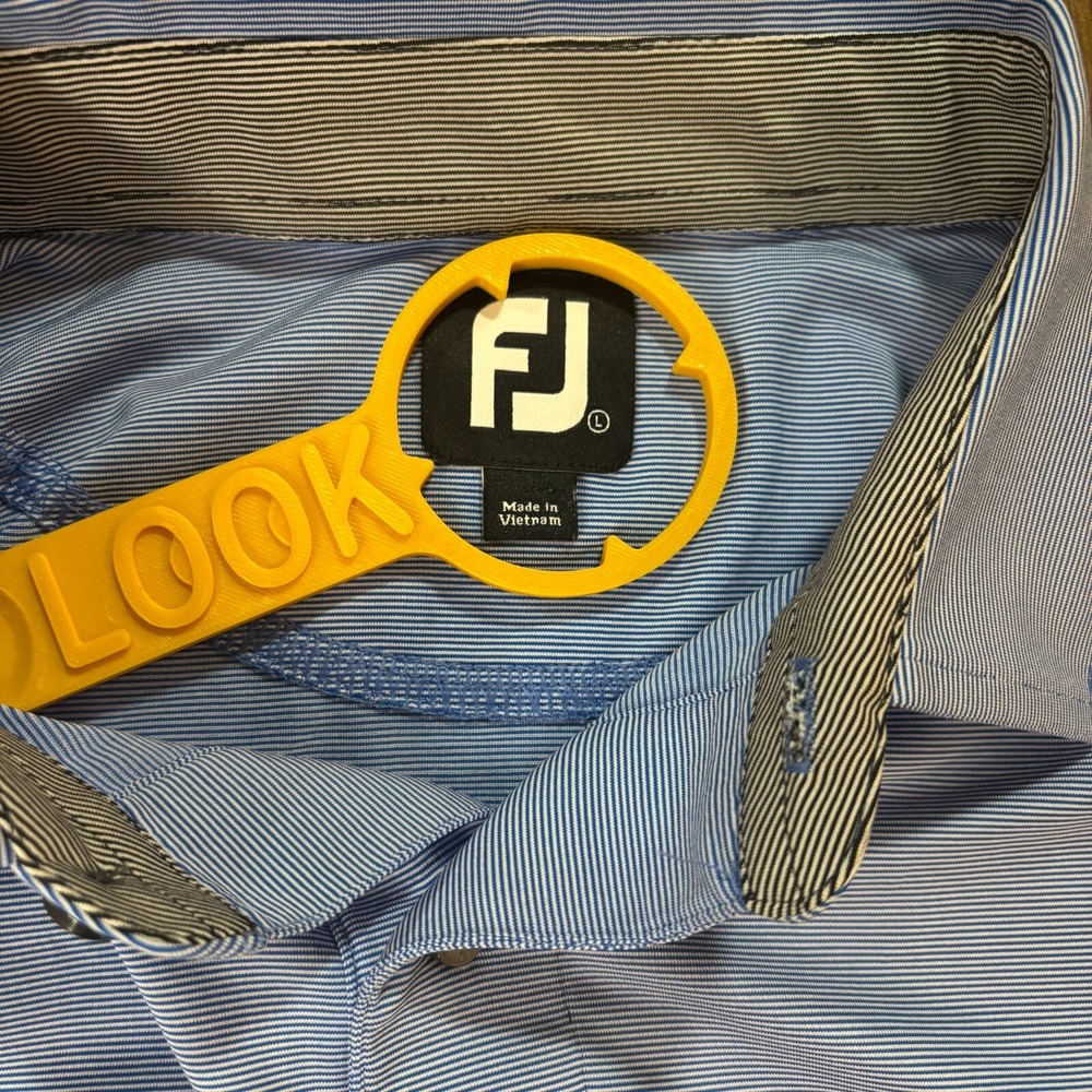 FootJoy Mens ProDry Golf Polo Shirt Blue‎ Yellow Grey Striped Colorblock Size L - Picture 3 of 9